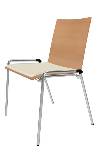 Thonet Stuhl S 262 SP ohne Armlehne mit hellem Holz und Spiegelpolster. Moderner Esszimmerstuhl.