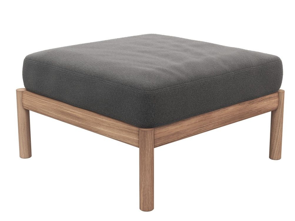 Tradition Pouf Hocker von Skagerak by Fritz Hansen mit grauem Stoffbezug und Holzgestell.