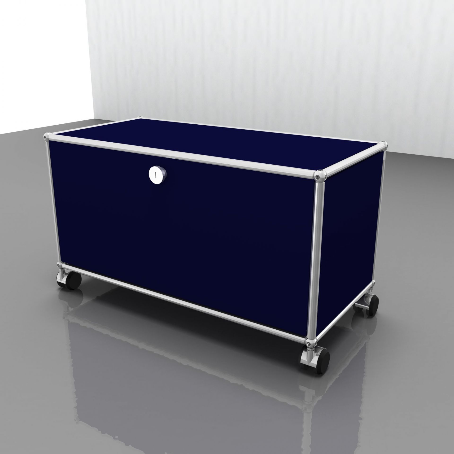 USM Haller Möbel in Stahlblau: TV-Möbel/Hi-Fi-Möbel mit Rollen, modernes Design für Wohnzimmer und Büro.