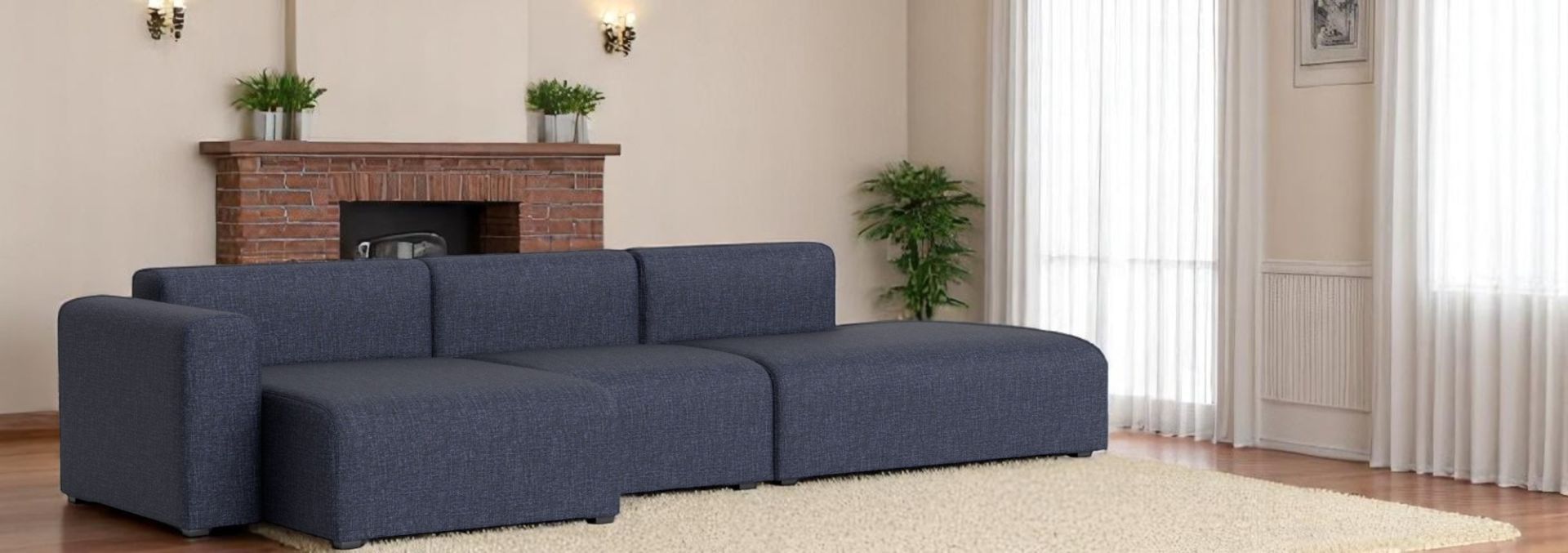 Mags Sofa 3-Sitzer in blauem Hallingdal Stoff, modernes Design Sofa mit niedriger Armlehne.