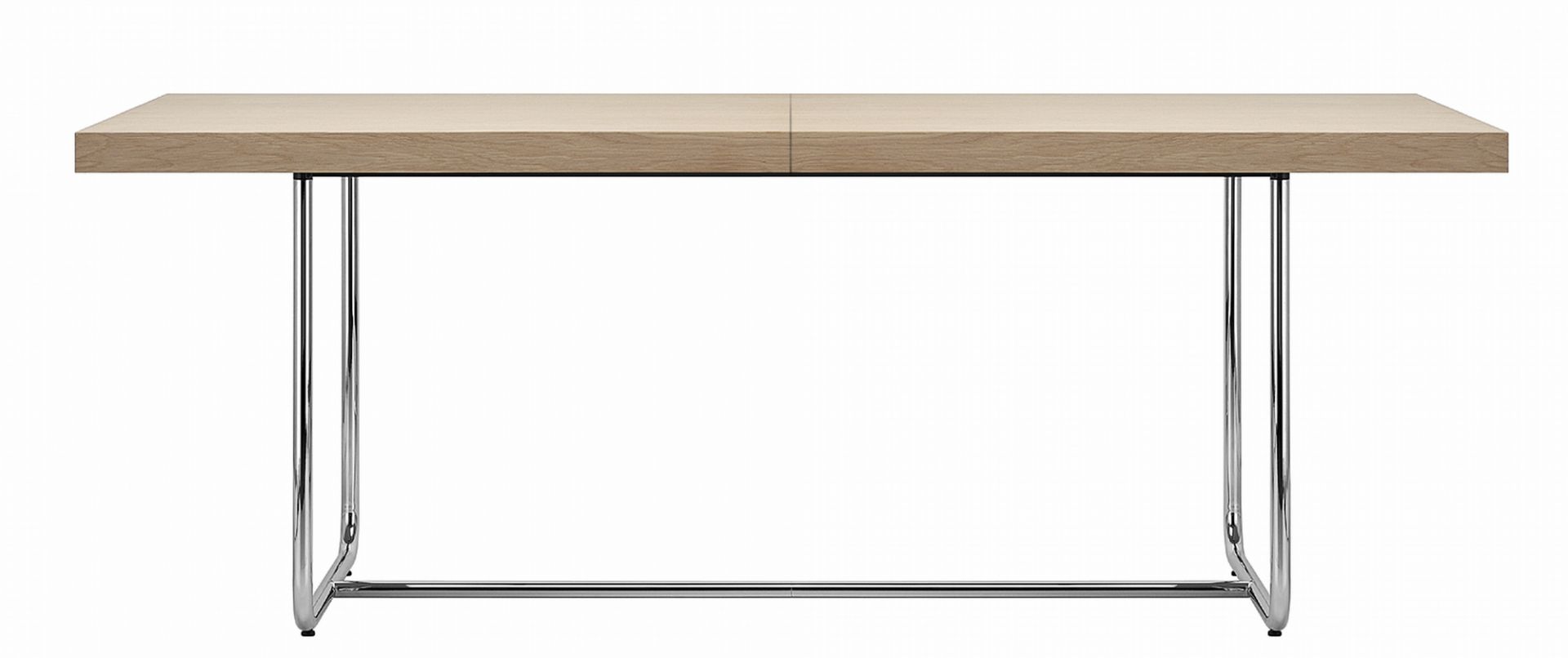 S 1071 Thonet Esstisch ausziehbar mit heller Holzplatte und verchromtem Stahlgestell.