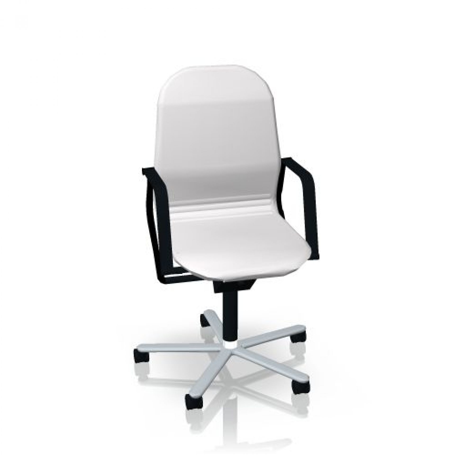 Weißer FS Drehstuhl von Wilkhahn mit hoher Rückenlehne und schwarzer Armlehne. Bürostuhl für ergonomisches Sitzen.