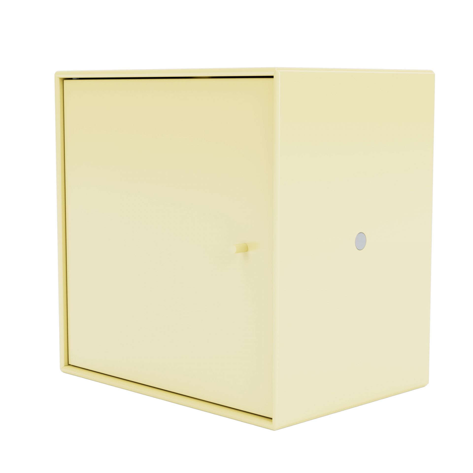 Mini Montana Modul in Kamille: Kleiner, quadratischer Schrank mit Tür, ideal für modulare Möbel.