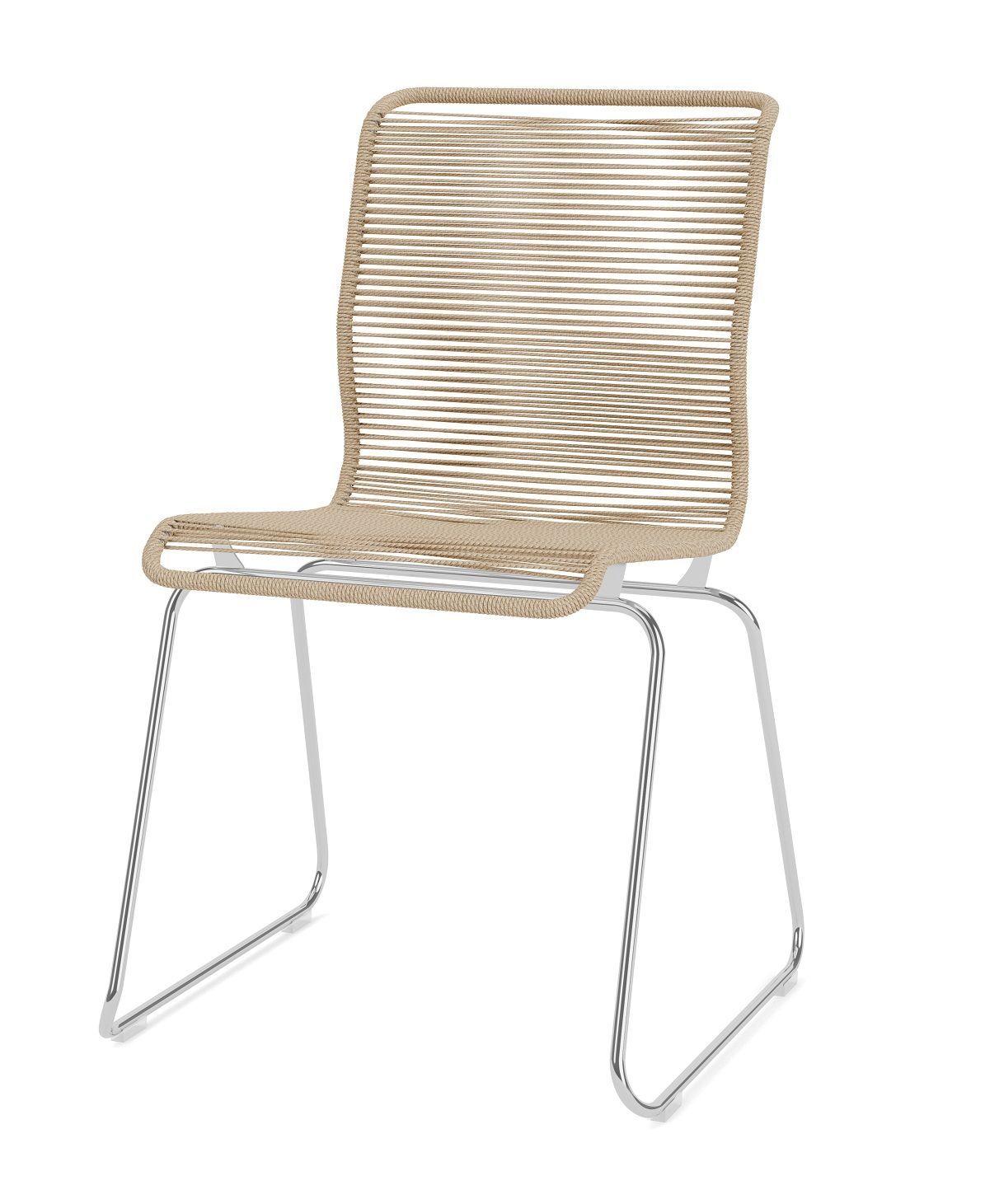 Panton One Outdoor Stuhl mit Naturfaser-Sitzfläche und Chromgestell, moderner Gartenstuhl.