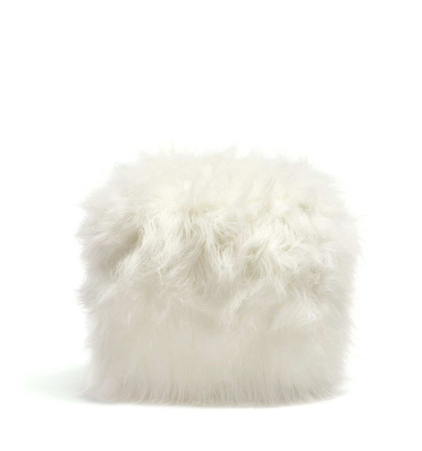 Weißer, quadratischer Guelfo Fellhocker von Opinion Ciatti, weiches und luxuriöses Wohnaccessoire.