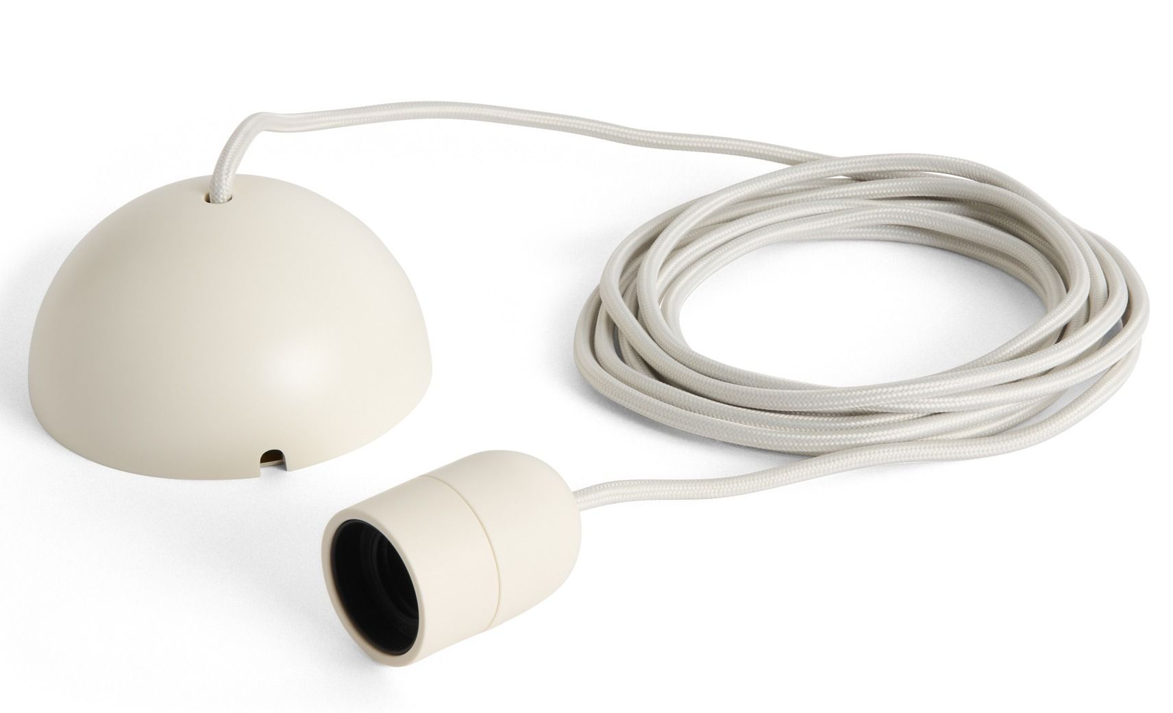 Hay Lehm Pendelleuchte Fassung Set in Weiß mit Textilkabel und Baldachin.