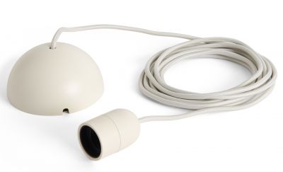 Hay Lehm Pendelleuchte Fassung Set in Weiß mit Textilkabel und Baldachin.