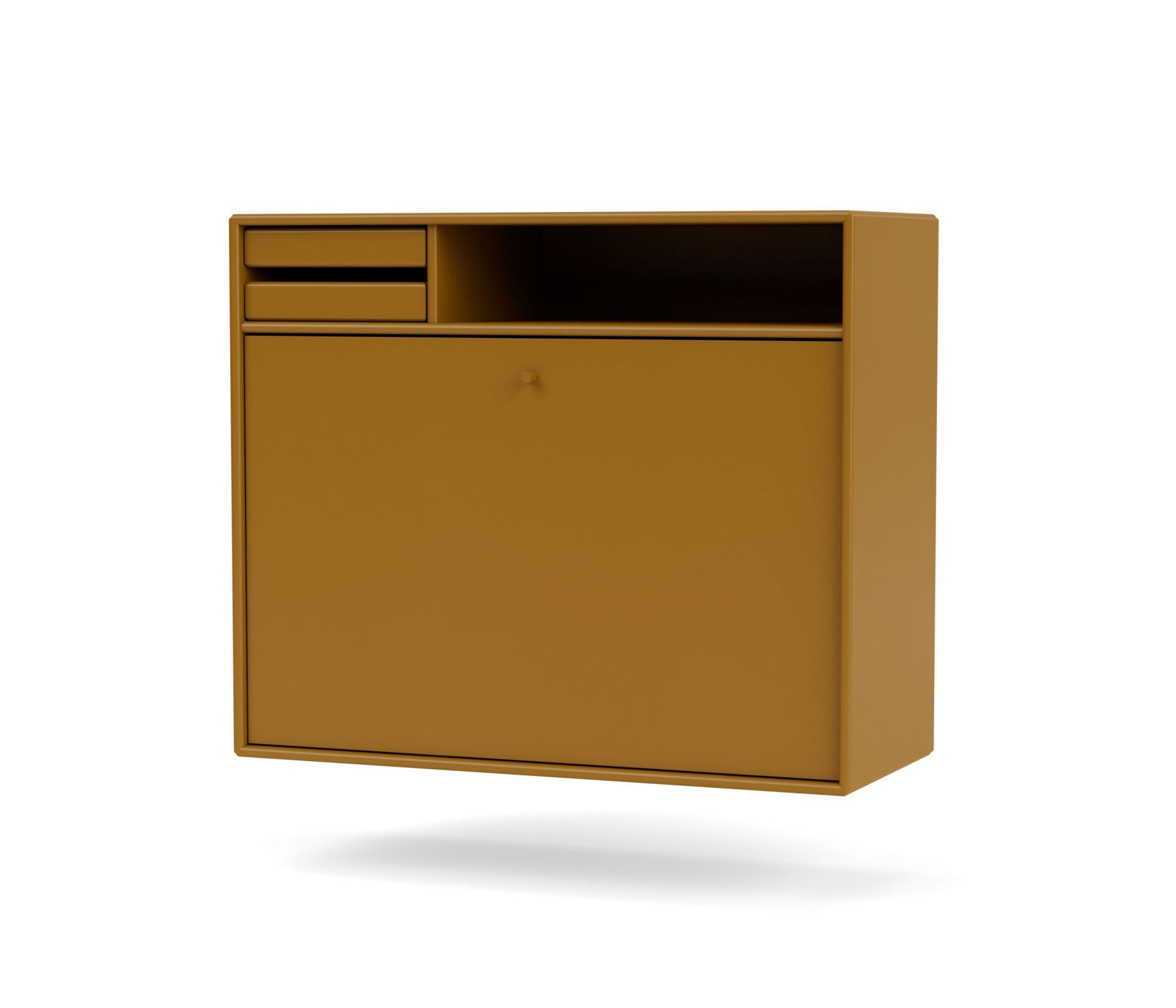 Brauner STUDIO Sekretär Montana mit Schubladen und Ablagefach, geschlossen. Wandsekretär für kleine Räume.