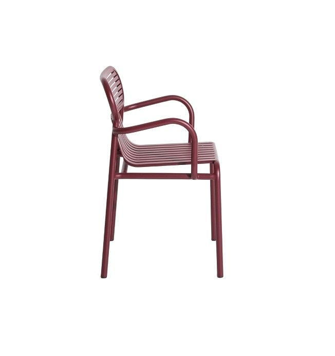 Week-End Garden Armlehnenstuhl von Petite Friture in Burgundy, Seitenansicht, moderner Gartenstuhl aus Metall.