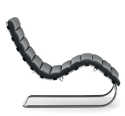 MR Bauhaus Liege von Knoll International mit schwarzem Leder und verchromtem Stahlgestell.