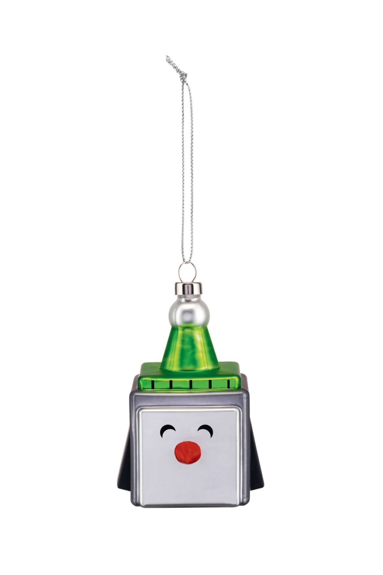 Alessi Cubik Penguin Weihnachtsanhänger: Niedlicher Pinguin mit roter Nase als Christbaumschmuck.