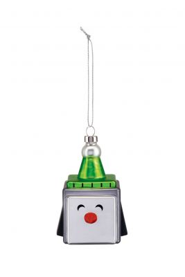 Alessi Cubik Penguin Weihnachtsanhänger: Niedlicher Pinguin mit roter Nase als Christbaumschmuck.