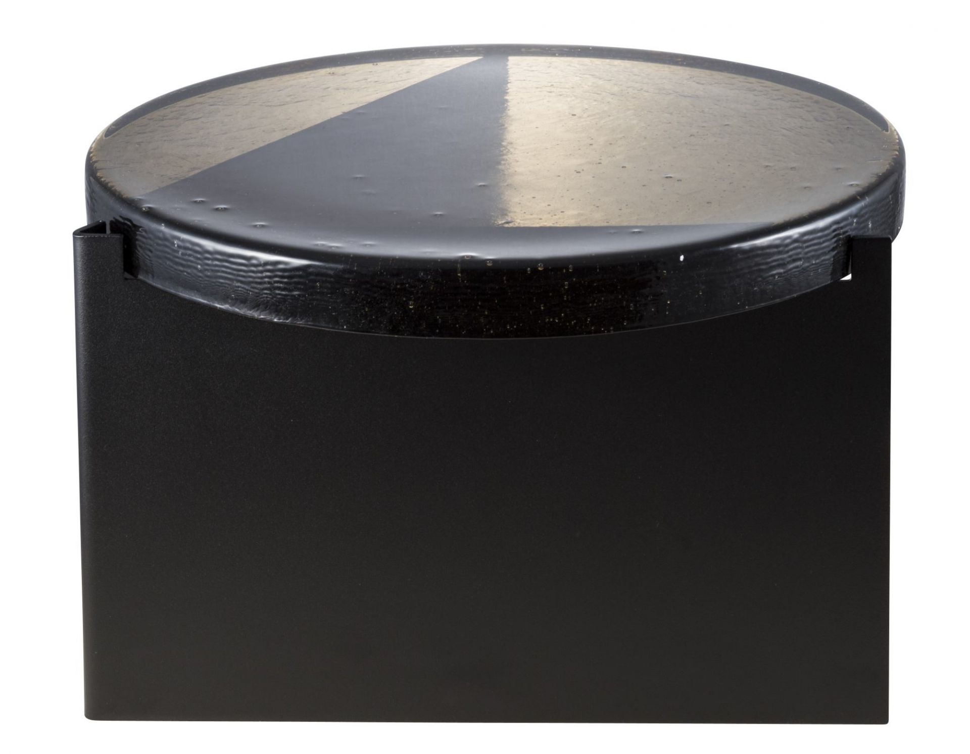 Alwa One Couchtisch, Pulpo Rauch-Grau, runder Beistelltisch mit dunklem Gestell, modernes Design.