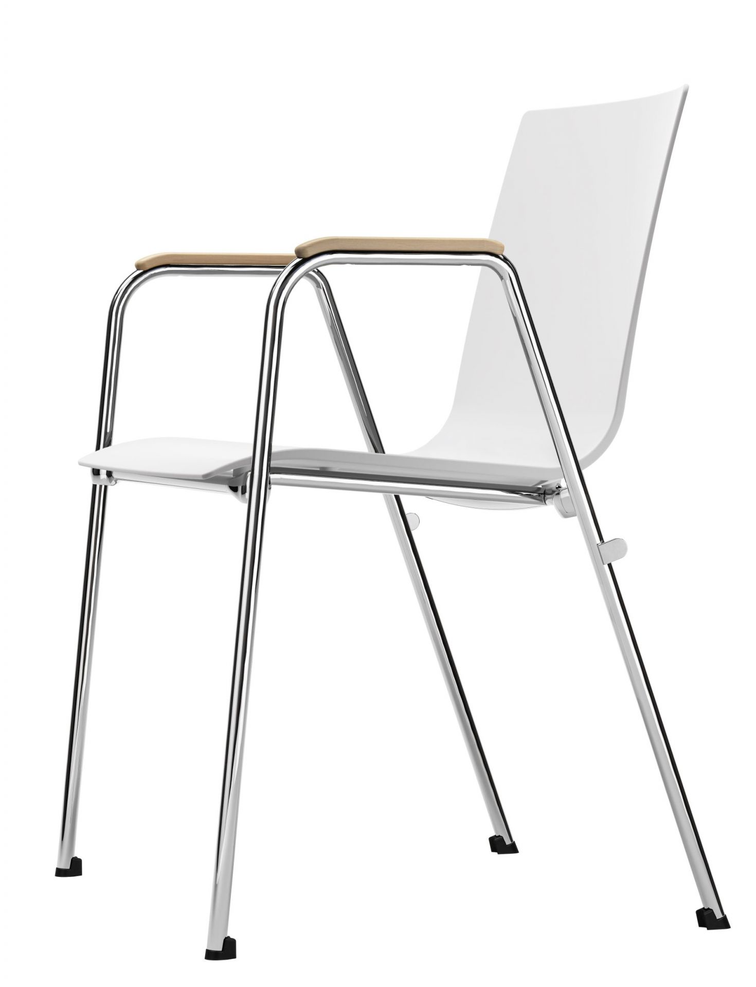 Thonet Stuhl S 260/ A F mit Armlehne, weißer Sitzschale und verchromtem Gestell. Designklassiker für Büro und Wohnraum.