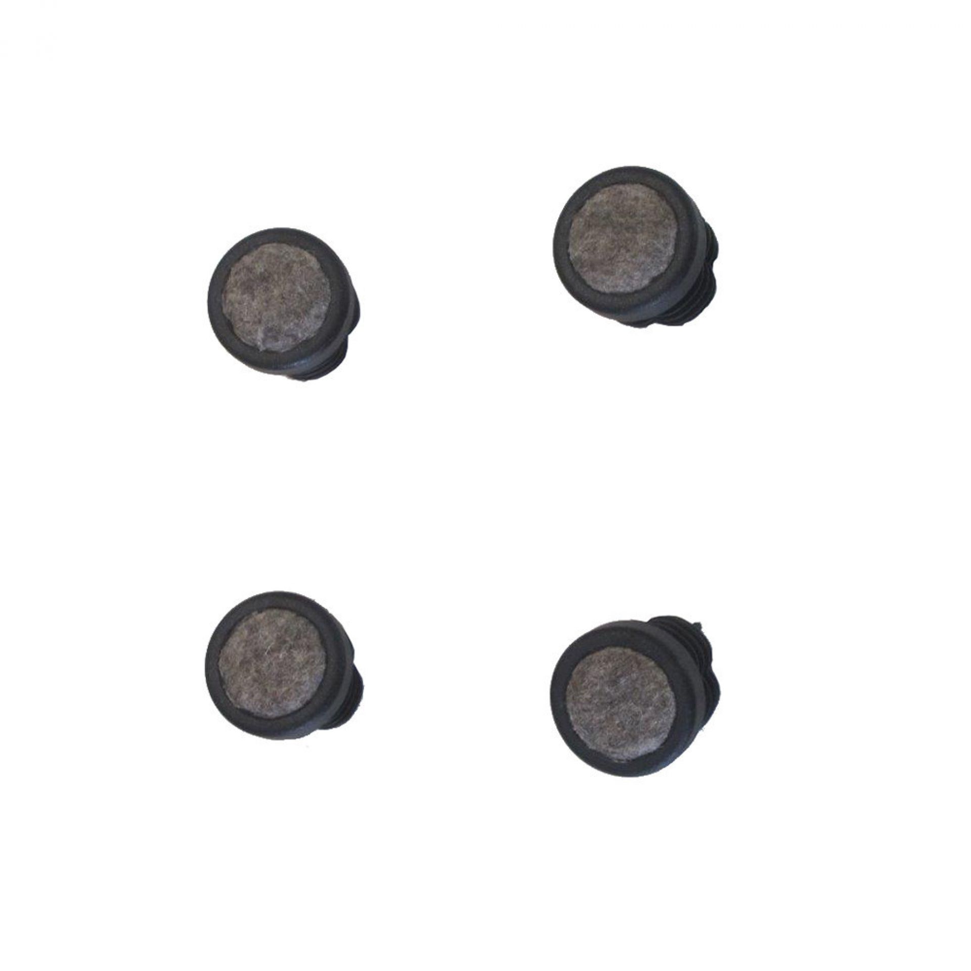 Vier Breeze Kunststoffgleiter von Segis mit Filzeinsatz für Möbelbeine zum Schutz des Bodens.