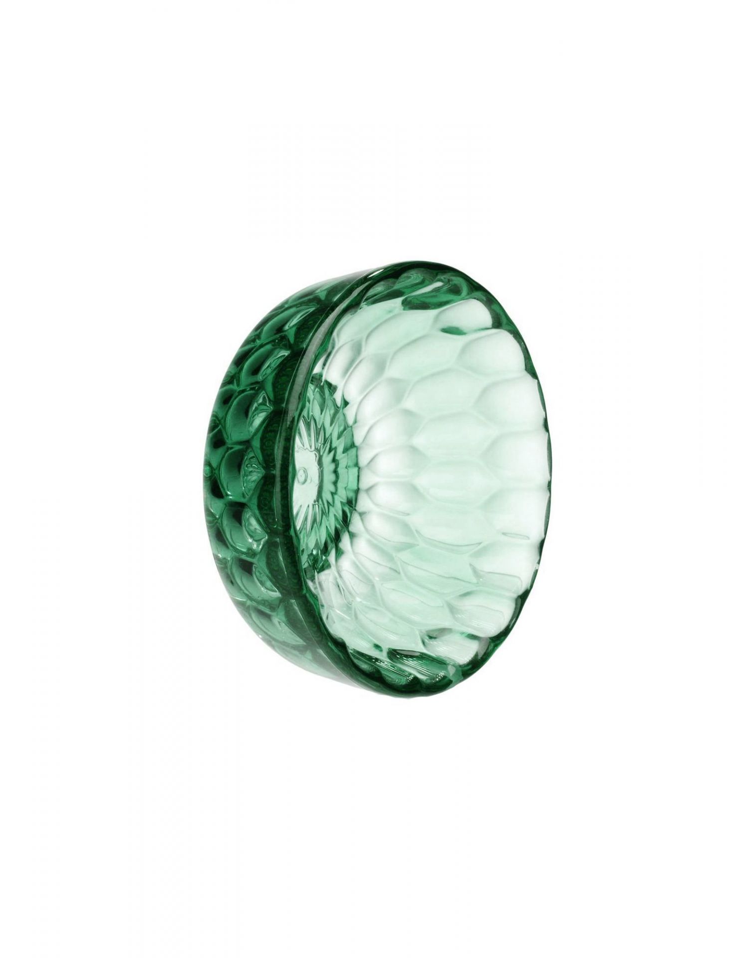 Grüner Jellies Garderobenhaken von Kartell, Nahaufnahme mit dekorativer, facettierter Oberfläche. Design Wandhaken für Garderobe.