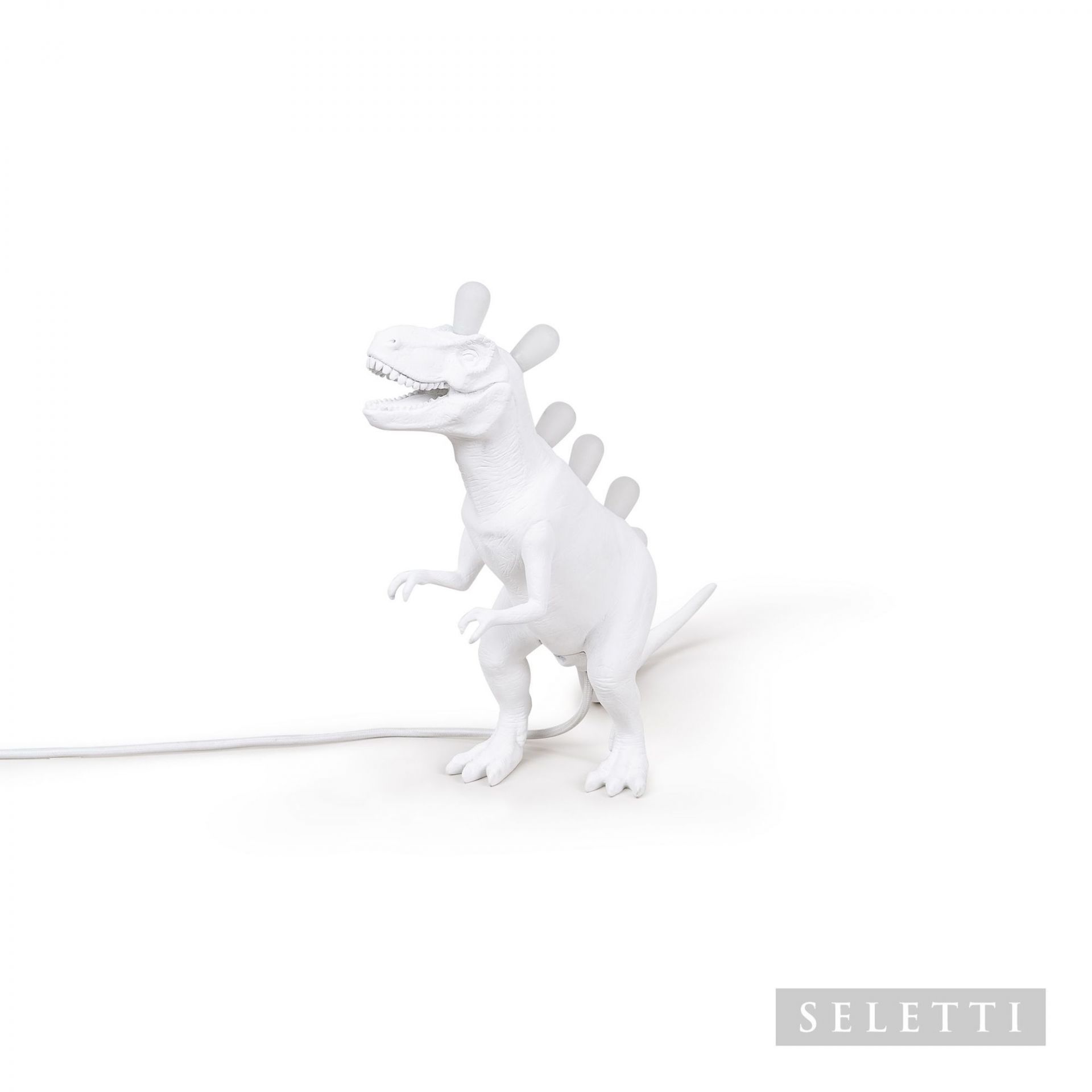 Weiße Jurassic Lamp Rex Leuchte von Seletti, Dinosaurier Lampe für Kinderzimmer und Wohnraum.