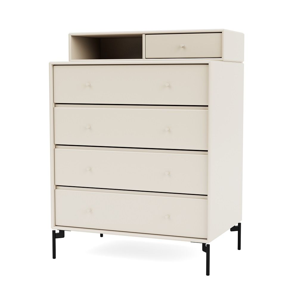 Cremefarbene Kommode mit vier Schubladen und schwarzem Gestell, KEEP Kommode für Schlafzimmer und Wohnraum.