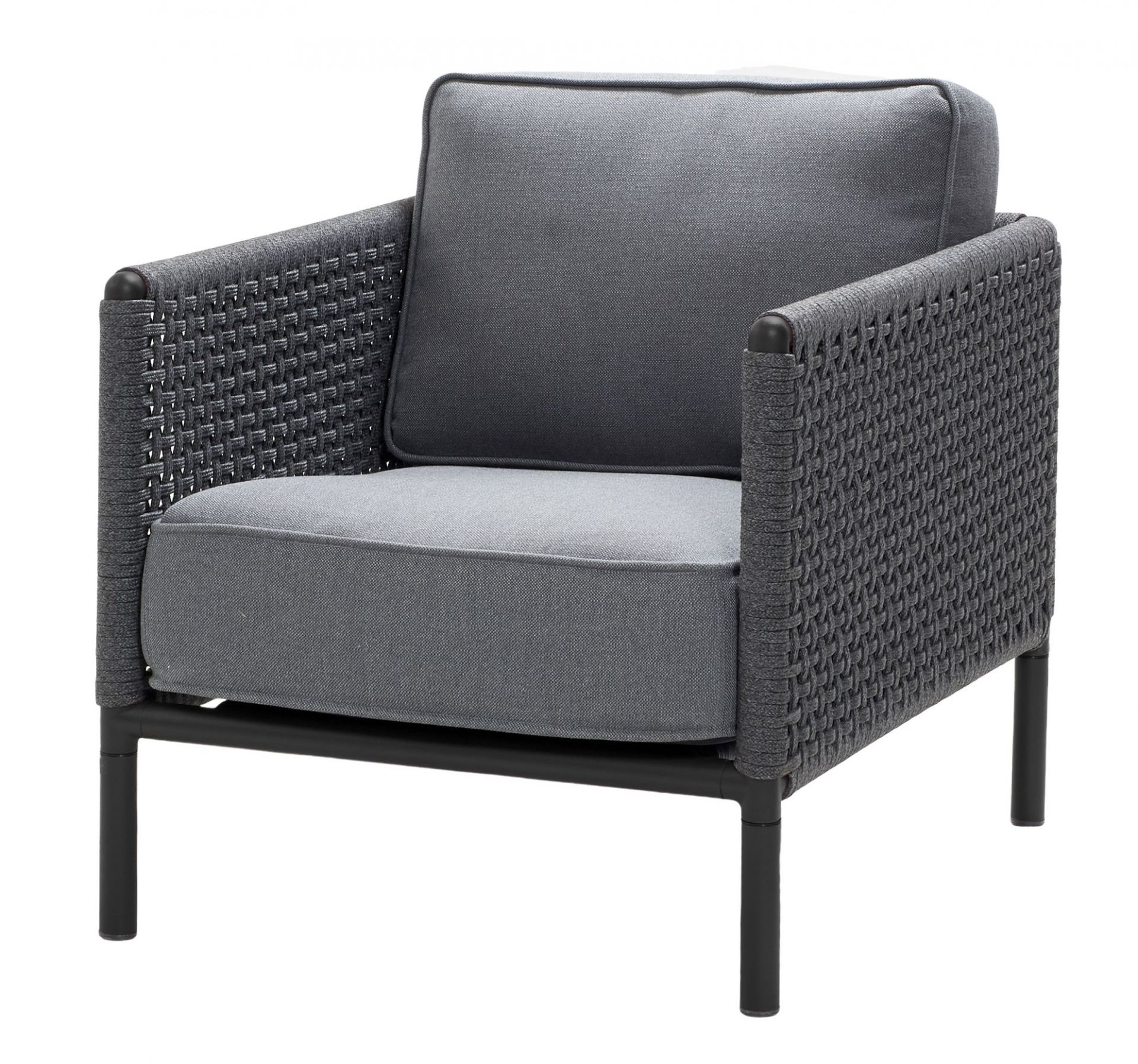 Grauer Encore Loungesessel mit AirTouch Kissen von Cane-Line, modernes Design für Garten und Terrasse.