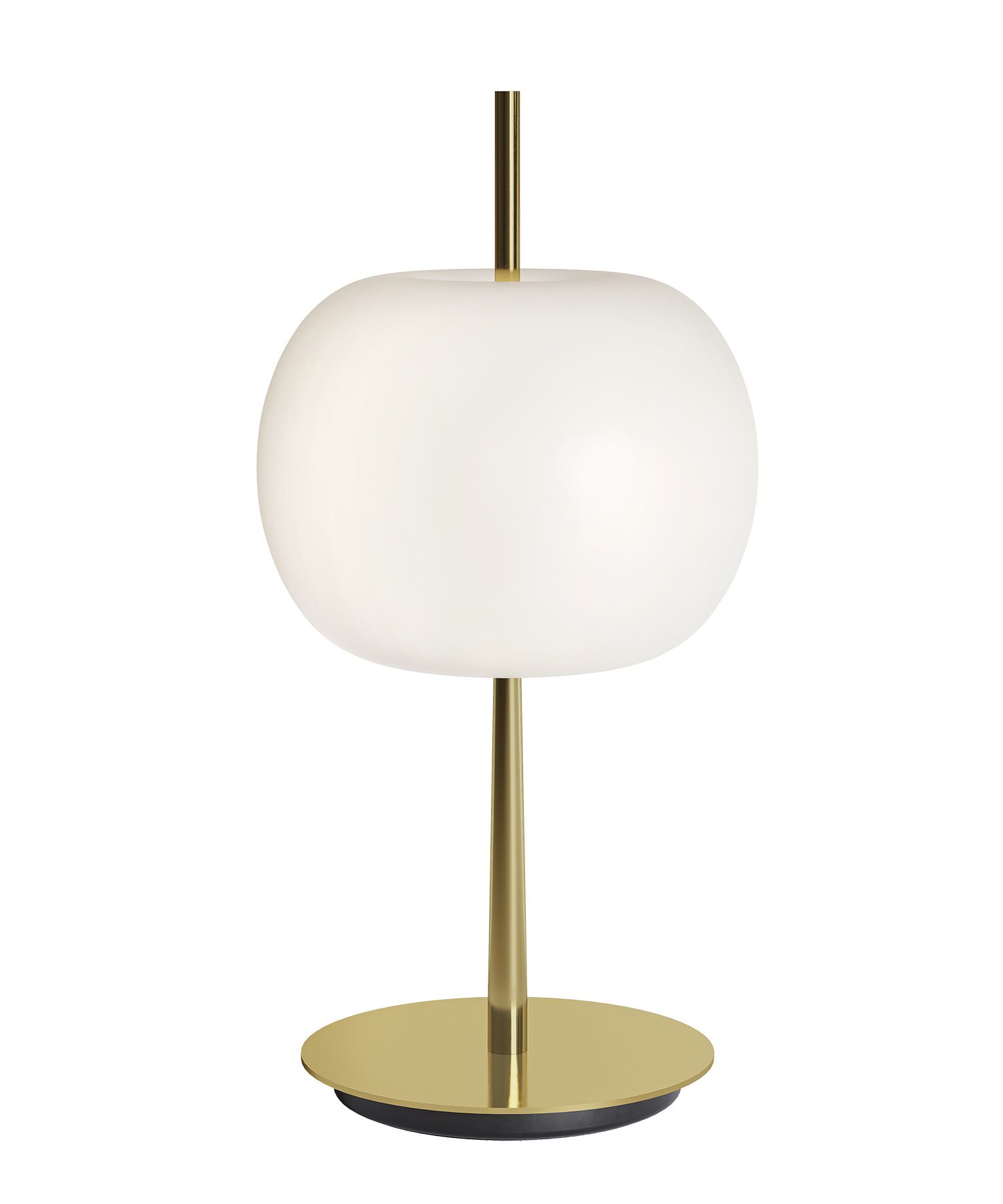 Kushi Tischleuchte von Kdln: Moderne Nachttischlampe mit weißem Lampenschirm und goldenem Metallfuß für Schlafzimmer.