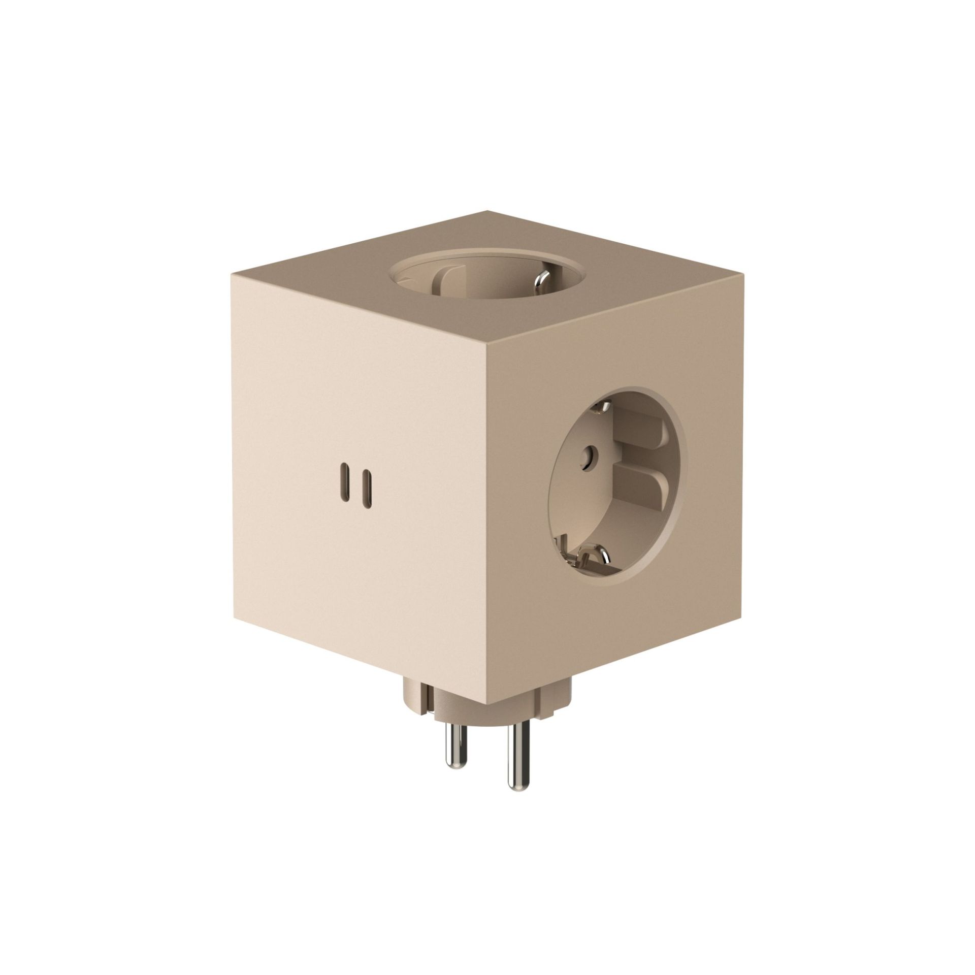Sandfarbener Avolt Square 2 Steckdosenwürfel mit USB-C Anschluss für den Schreibtisch.