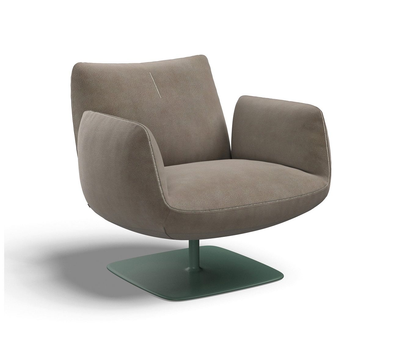 Jalis Clubsessel mit Tellerfuß: Moderner Drehsessel in Taupe mit grünem Fuß.