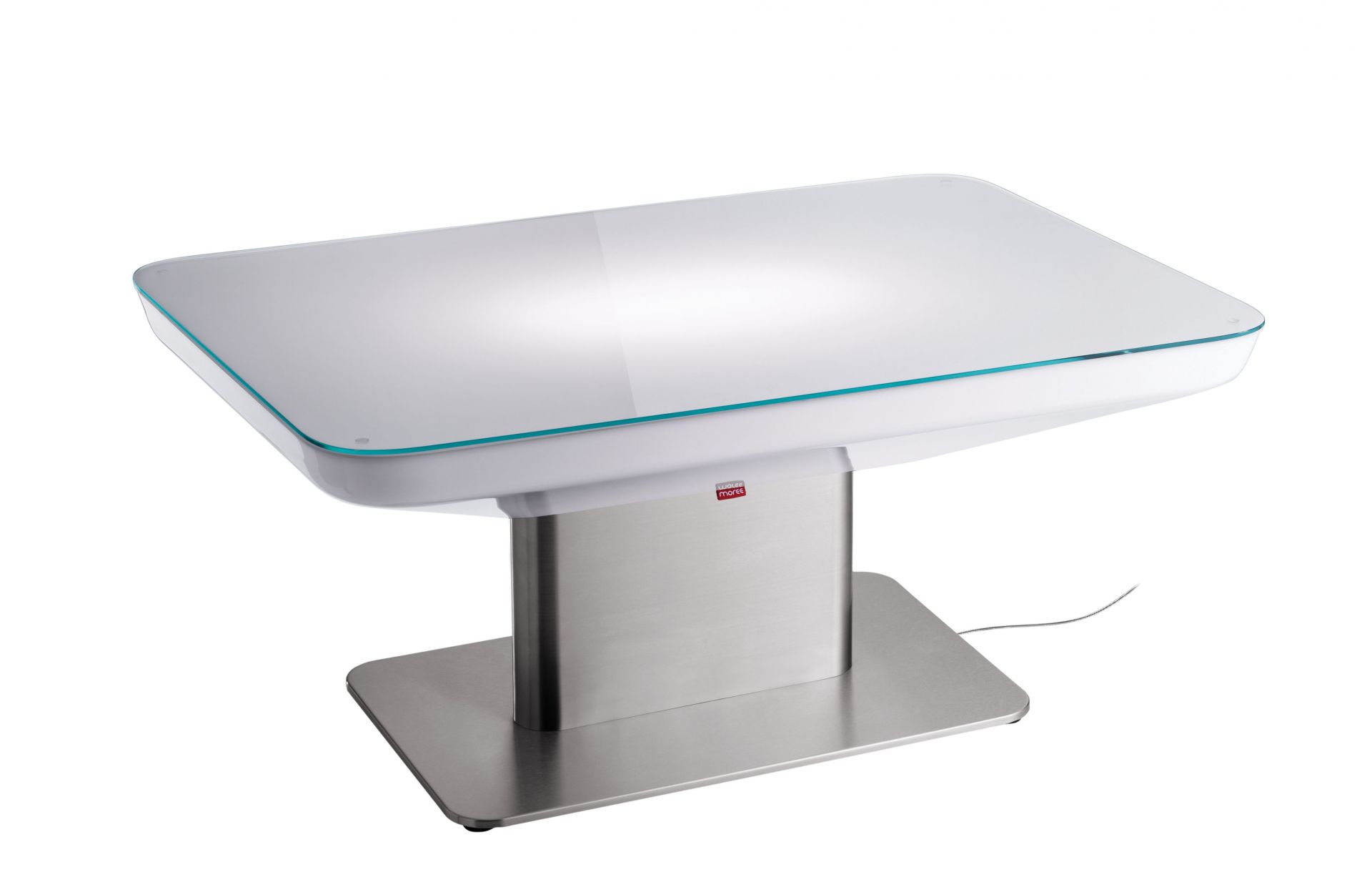 Studio 45 Tisch von Moree: Moderner Indoor Tisch mit Glasplatte und Edelstahlfuß.