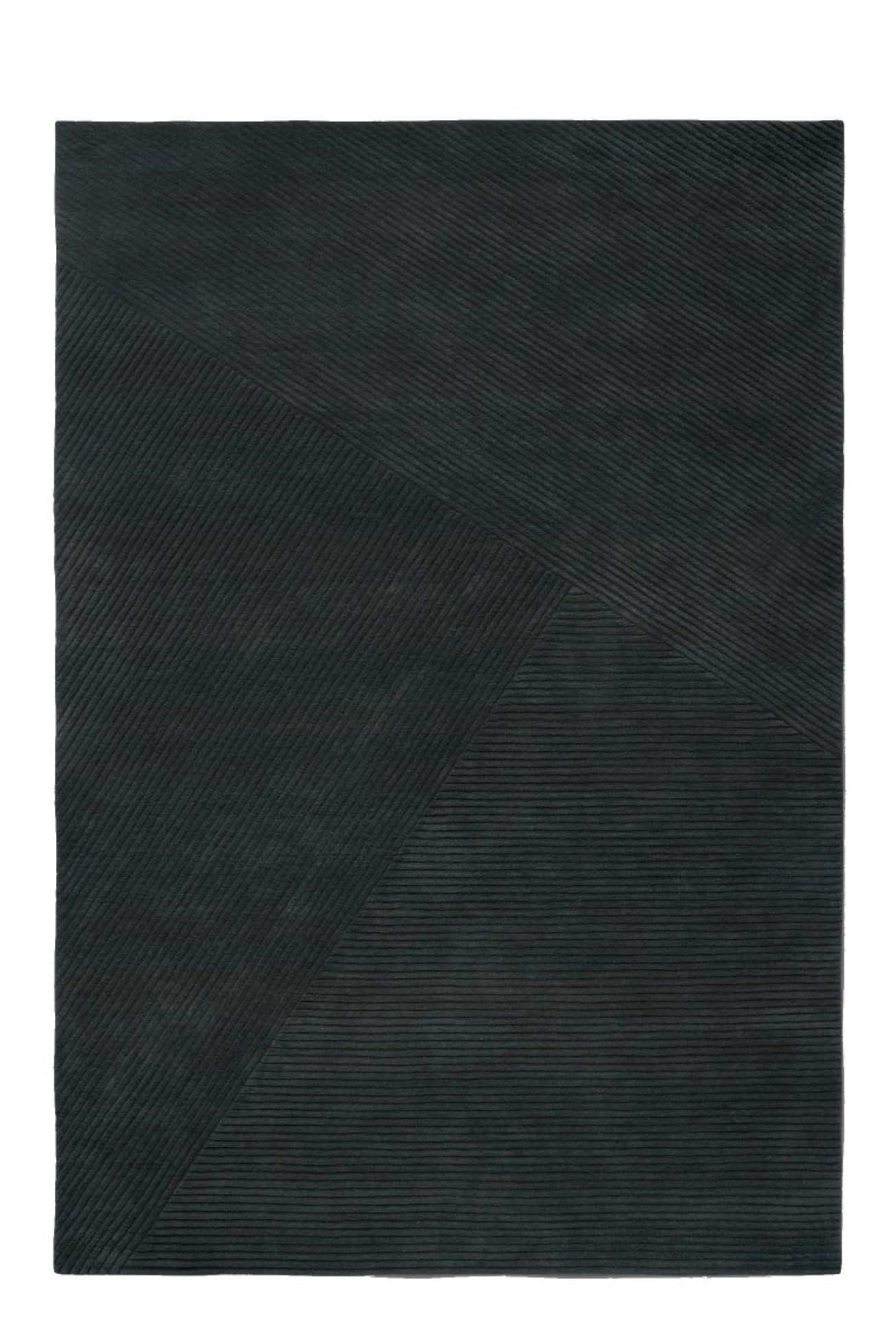 Großer, quadratischer, schwarzer Teppich mit geometrischem Rippenmuster. Row Teppich für Wohnzimmer und Schlafzimmer.