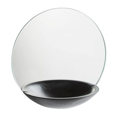 Pocket Mirror Wandspiegel: Runder Spiegel mit schwarzer Holzschale, modernes Design für Badezimmer und Flur.