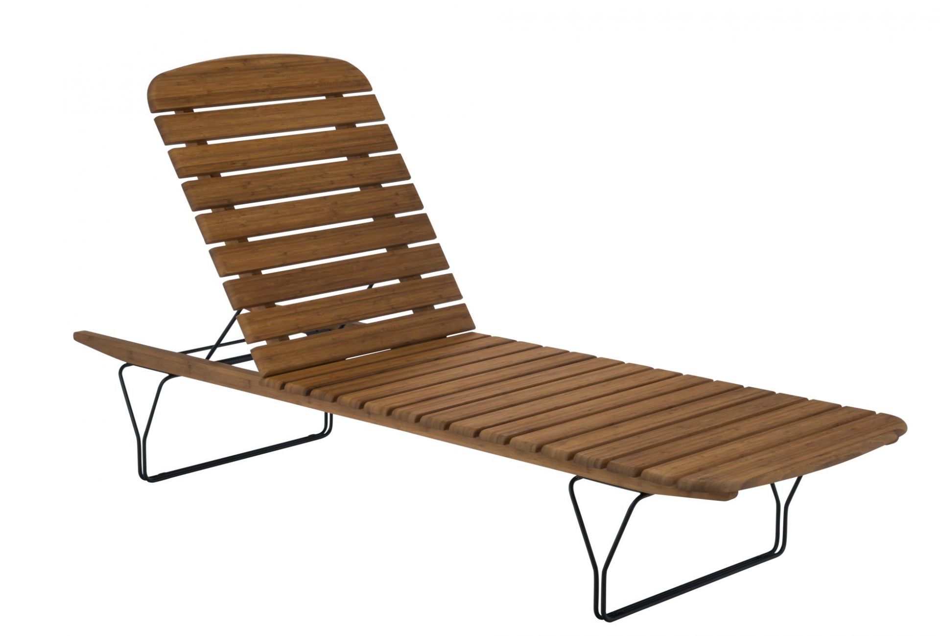 Molo Sonnenliege aus Holz mit schwarzem Metallgestell für den Garten und Terrasse.
