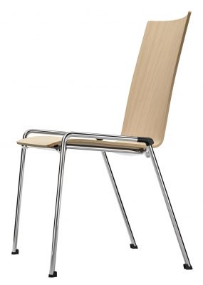 Thonet Stuhl S 264 ohne Armlehne, Holz und Chrom, moderner Esszimmerstuhl.