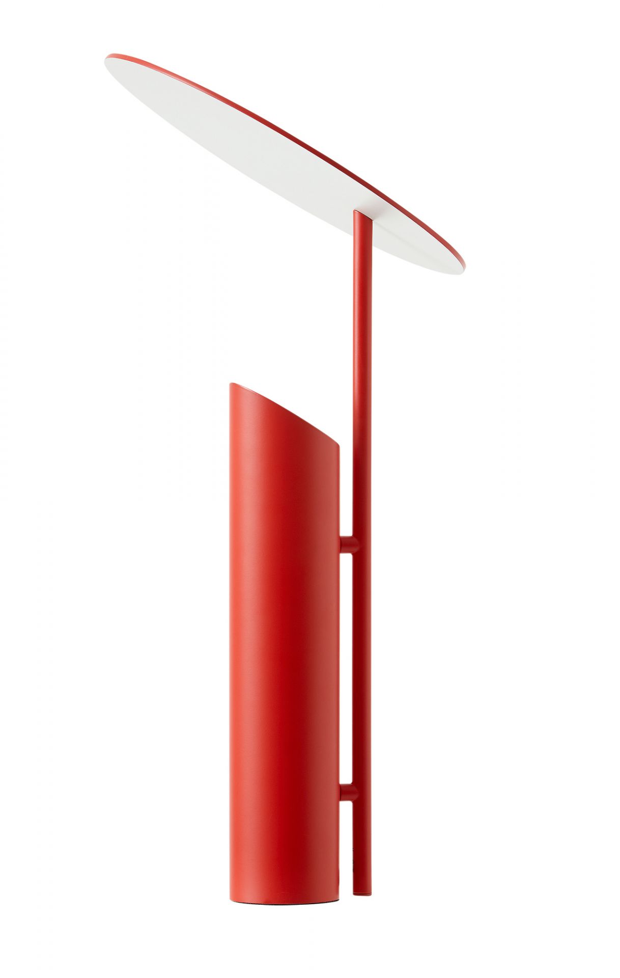 Reflect Tischleuchte von Verpan in mattem Rot: Moderne Designlampe mit weißem Schirm.