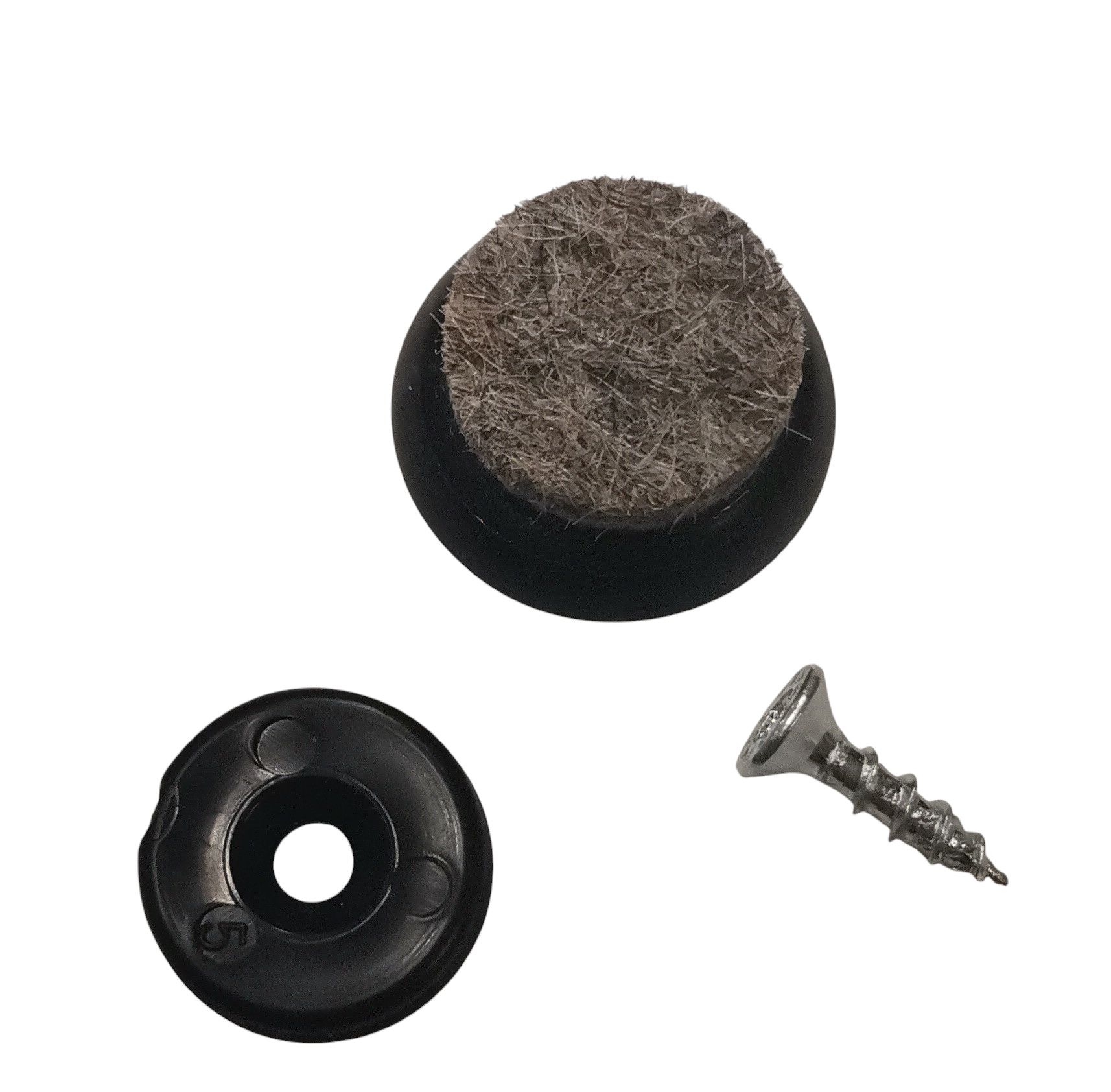 Schwarzer Filzgleiter mit Schraube und Aufnahme für Wishbone Chair CH24 Stuhl. Möbelgleiter für Carl Hansen & Søn Stühle.