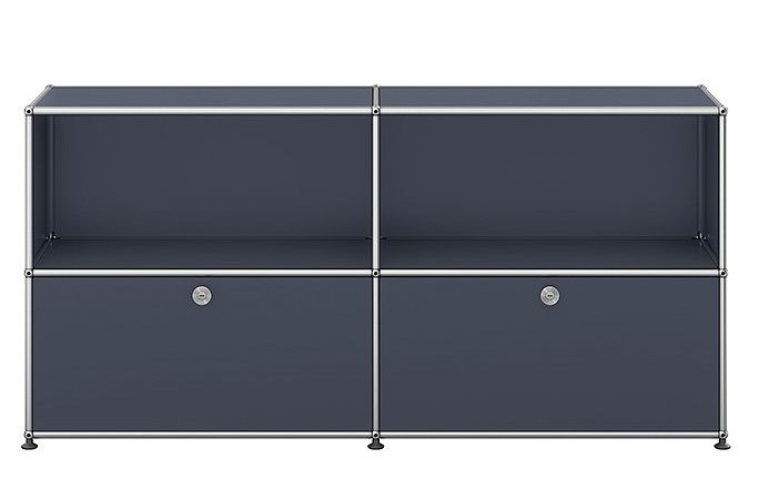 USM Haller Sideboard anthrazitgrau mit zwei Klappen, modernes Designmöbel für Büro und Wohnraum.