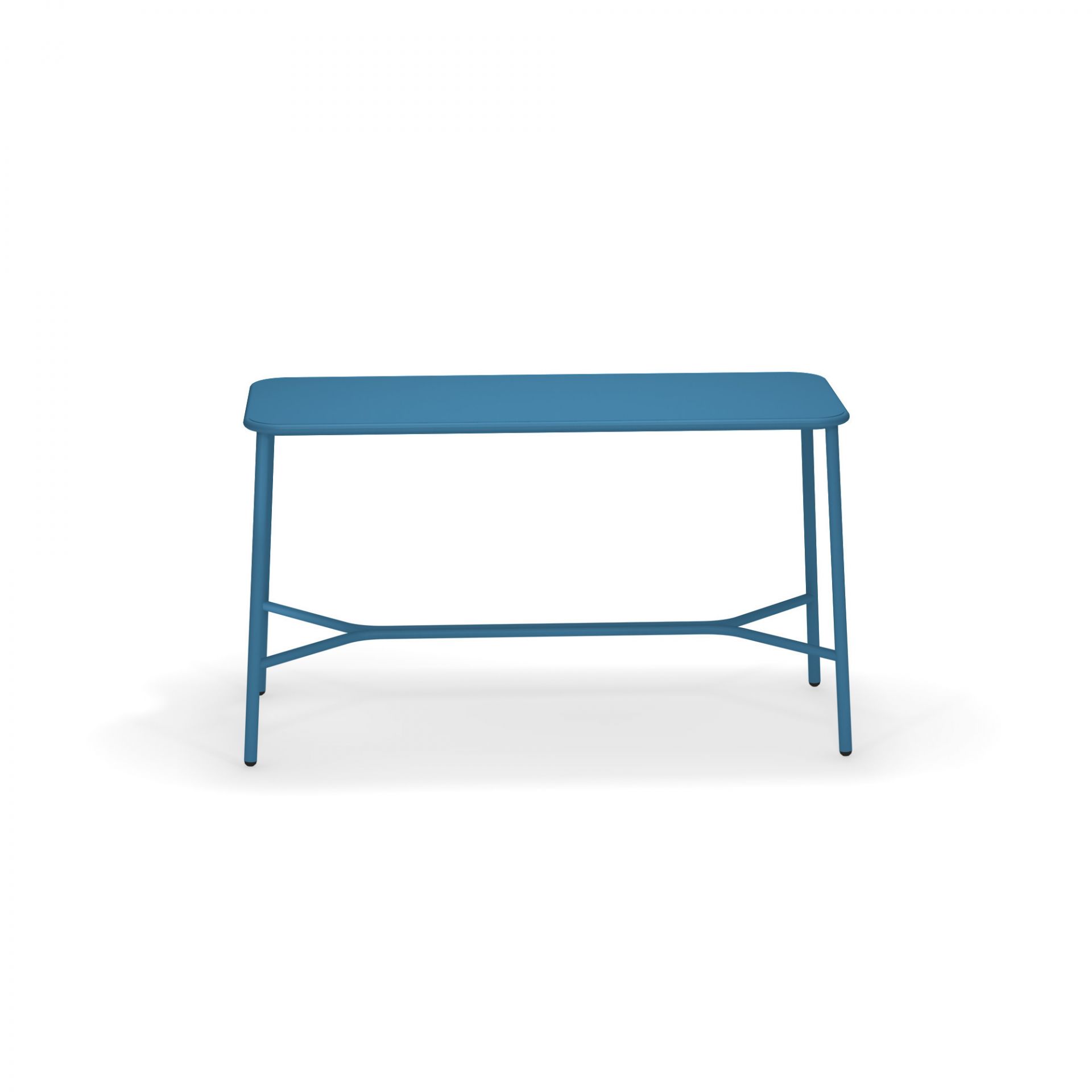 Blauer Yard Stehtisch von emu, 180 x 70 cm, für den Garten oder die Terrasse.