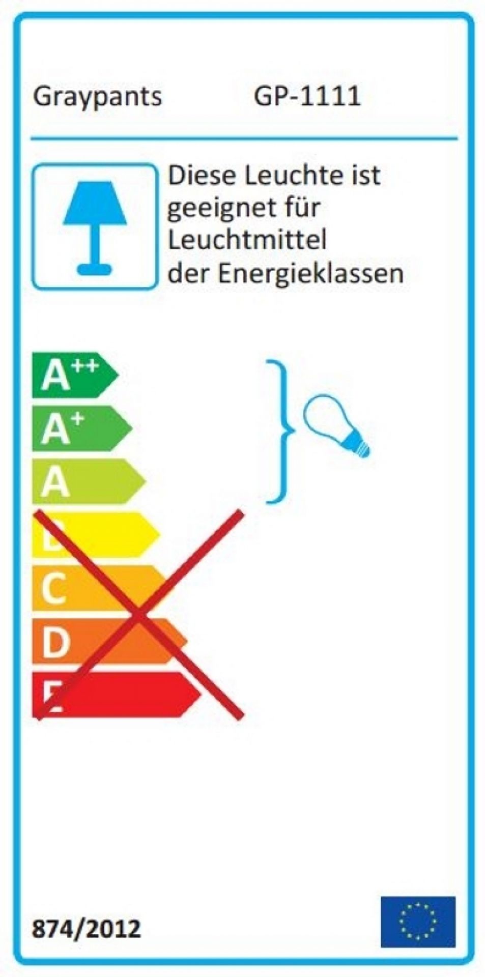 Energieeffizienzlabel der Graypants Scraplights Ausi Hängeleuchte. Informationen zu Energieklassen und Leuchtmittel-Eignung.