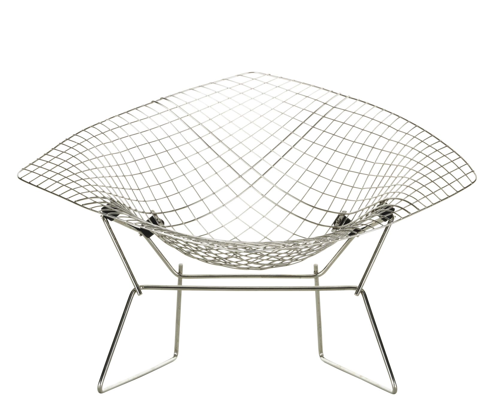 Nahaufnahme des Vitra Diamond Chair, ein Miniatur Design Stuhl aus verchromtem Draht.