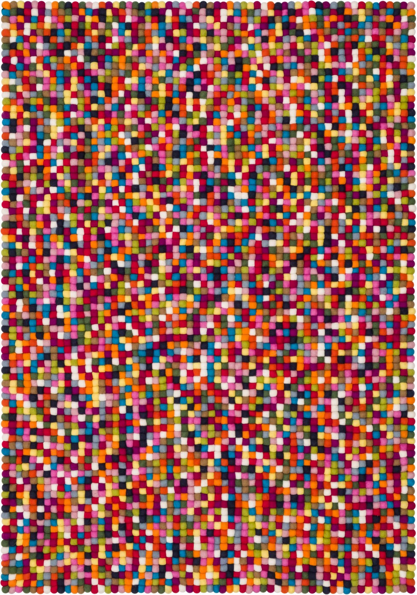 Buntes Filzkugel Teppich Muster, 160x230 cm. Handgefertigter Wollteppich aus Filzkugeln für Wohnzimmer.