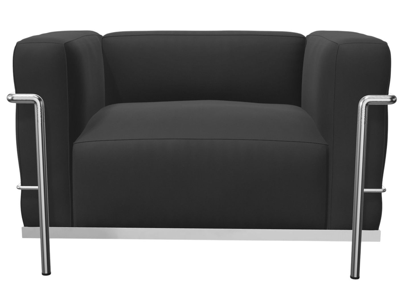 Schwarzer Cassina Sessel Grand Confort mit Stahlrohrgestell, moderner Design Klassiker für Wohnzimmer.