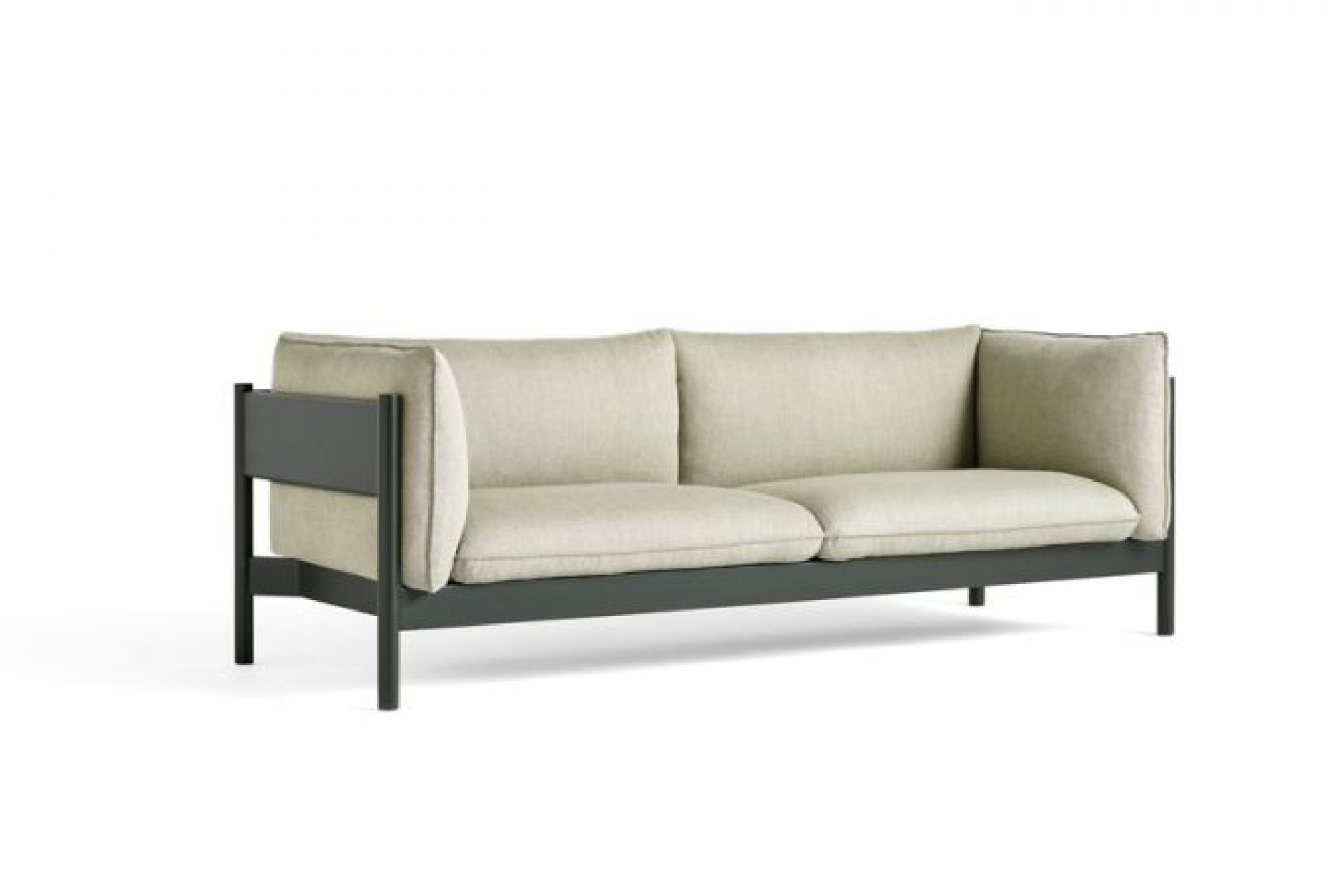 Arbour Eco 3-Sitzer Sofa von Hay mit Re-wool Bezug und flaschengrünem Buchengestell.