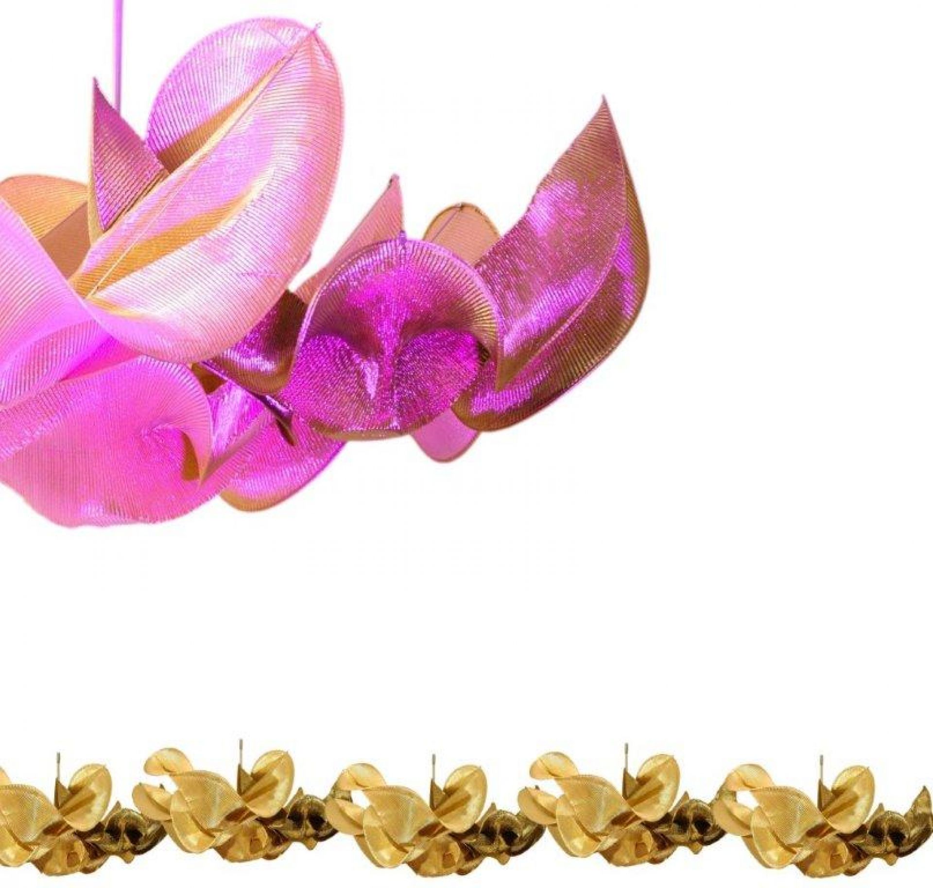 Birds Pendelleuchte von Alexander Tsoukala: Moderne Designerlampe in Pink und Gold, dekorative Hängeleuchte.