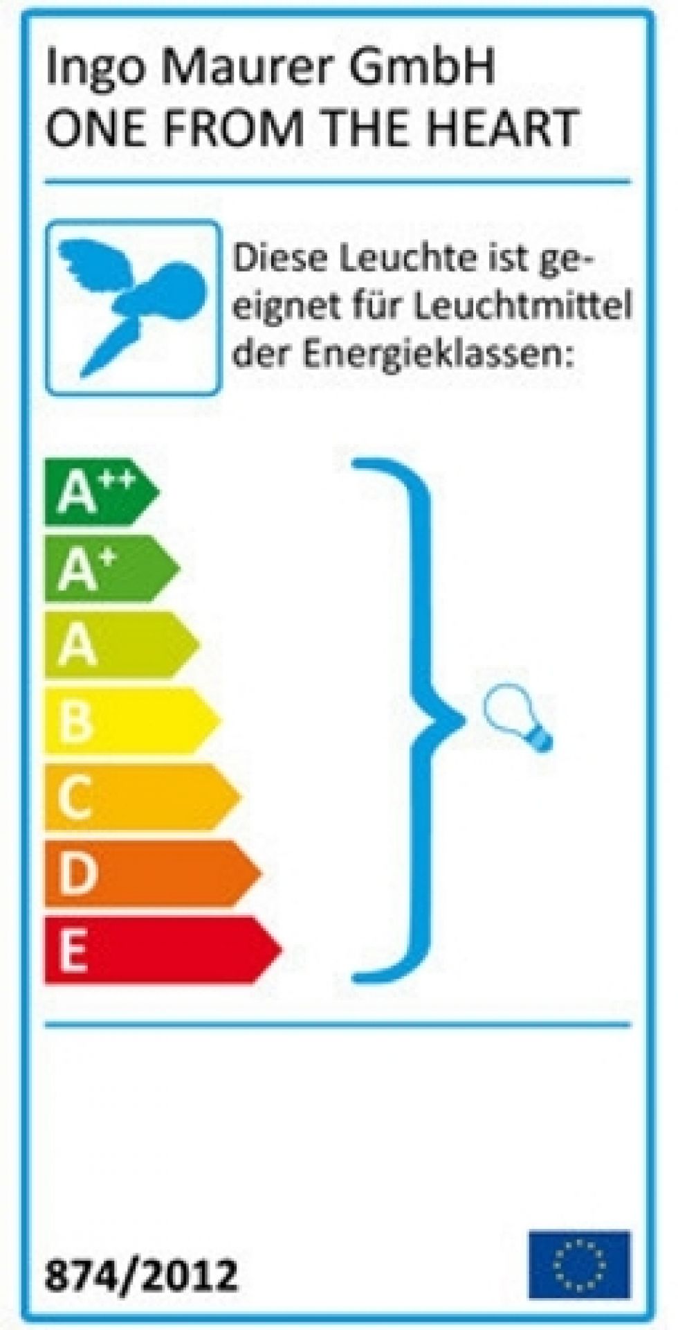 Energielabel der Ingo Maurer One From The Heart Tischleuchte, Energieeffizienzklassen von A++ bis E.