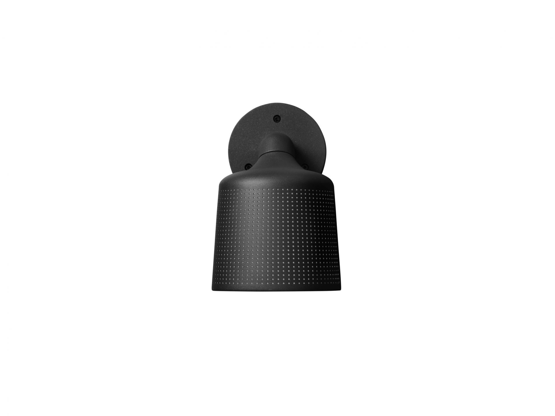 Schwarzer Vipp Wandspot für den Außenbereich, moderne Wandleuchte mit feinen Löchern für indirektes Licht.