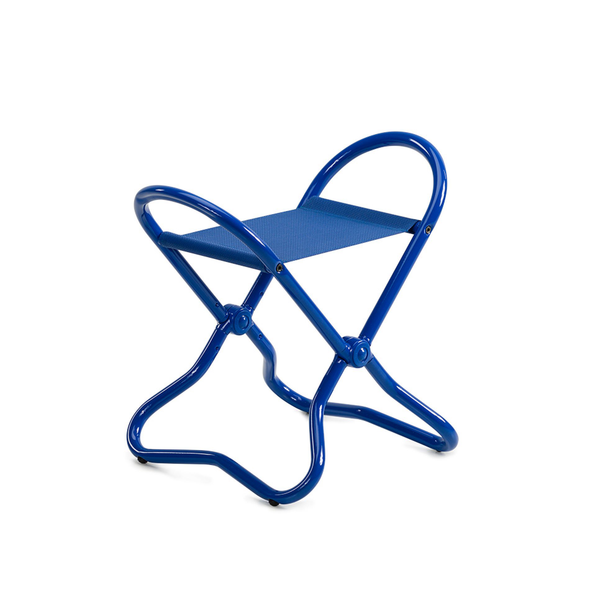 Blauer Snupi Klappstuhl mit Textilsitzfläche, ideal für Veranstaltungen und Konferenzen.