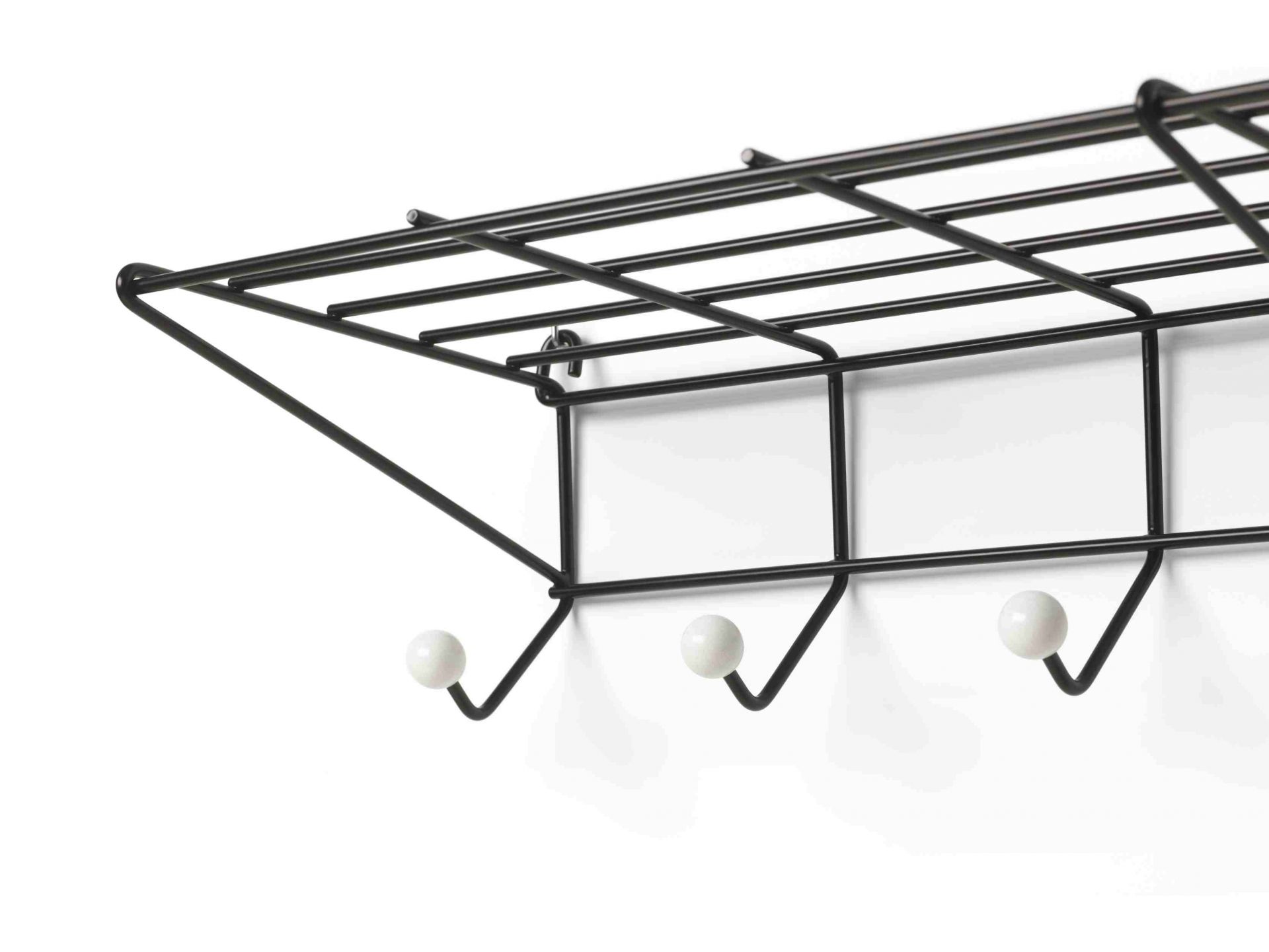 DZ 05 Garderobe Spectrum: Schwarze Wandgarderobe mit Ablage und weißen Haken für Flur und Diele.