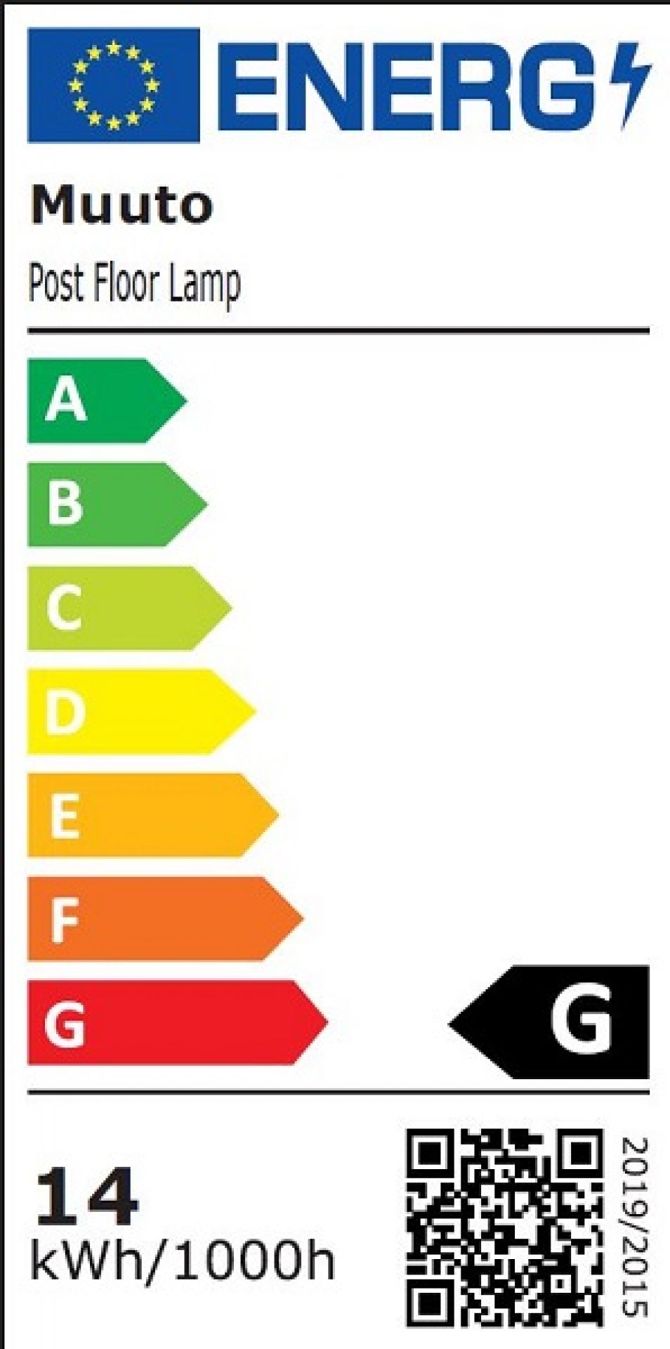 Energielabel der Muuto Post Floor Lamp Stehleuchte mit Energieeffizienzklasse G.
