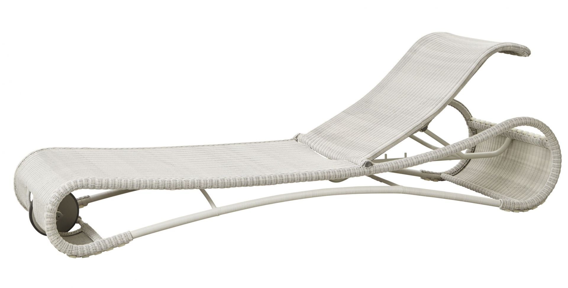 Weiße Cane-Line Sonnenliege "Escape" aus Rattan mit Rädern für den Garten oder die Terrasse.