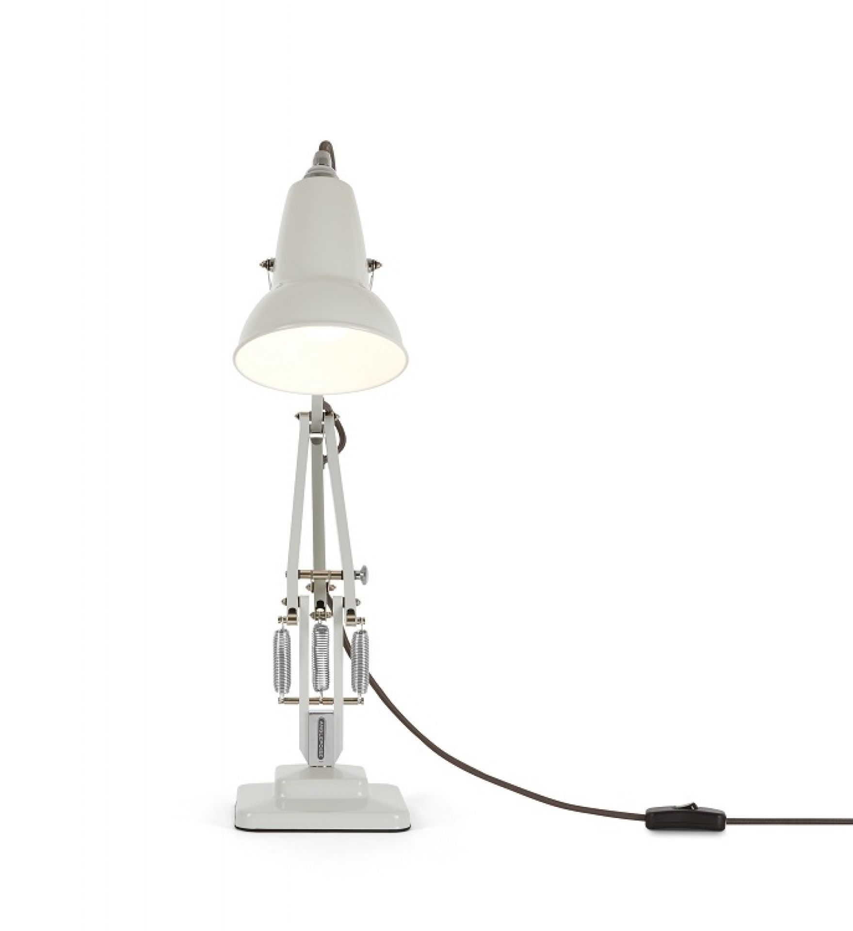 Anglepoise Original 1227 Mini Tischleuchte in Leinen Weiß, klassisches Design für Schreibtisch oder Nachttisch.