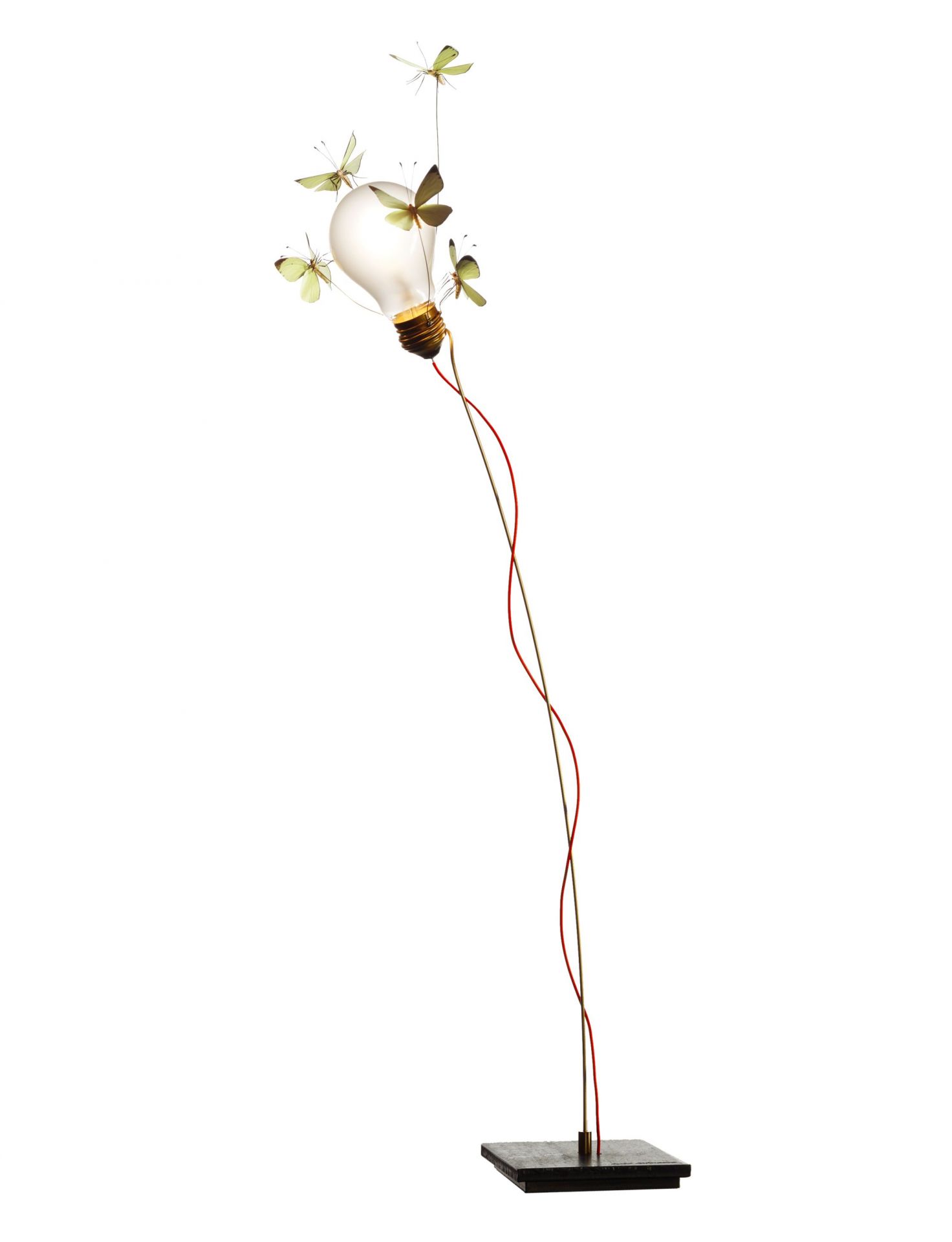 I Ricchi Poveri Stehleuchte von Ingo Maurer mit Glühbirne und Schmetterlingen.