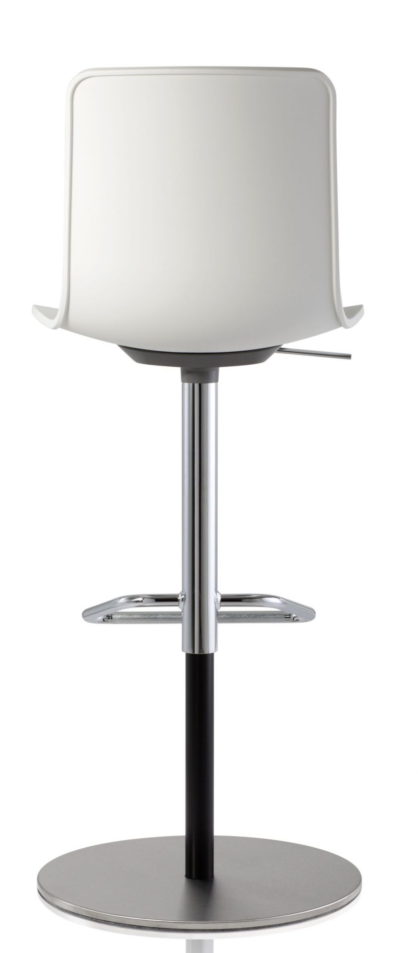 Weißer Hal Barstool Barhocker von Vitra mit Chromfuß und Fußstütze, Ansicht von hinten.